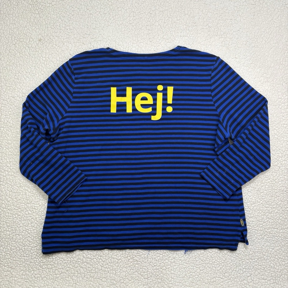 IKEA Hej! Employee Shirt Blue Striped Long Sleeve Tee XL/XXL No Tag